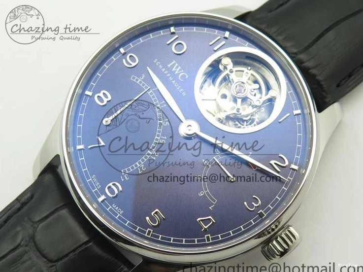 MIROTIME 0227 Sporty Portuguese Tourbillon IW504602 SS ZF Best Edition Blue Dial on Black Leather Strap 7175
